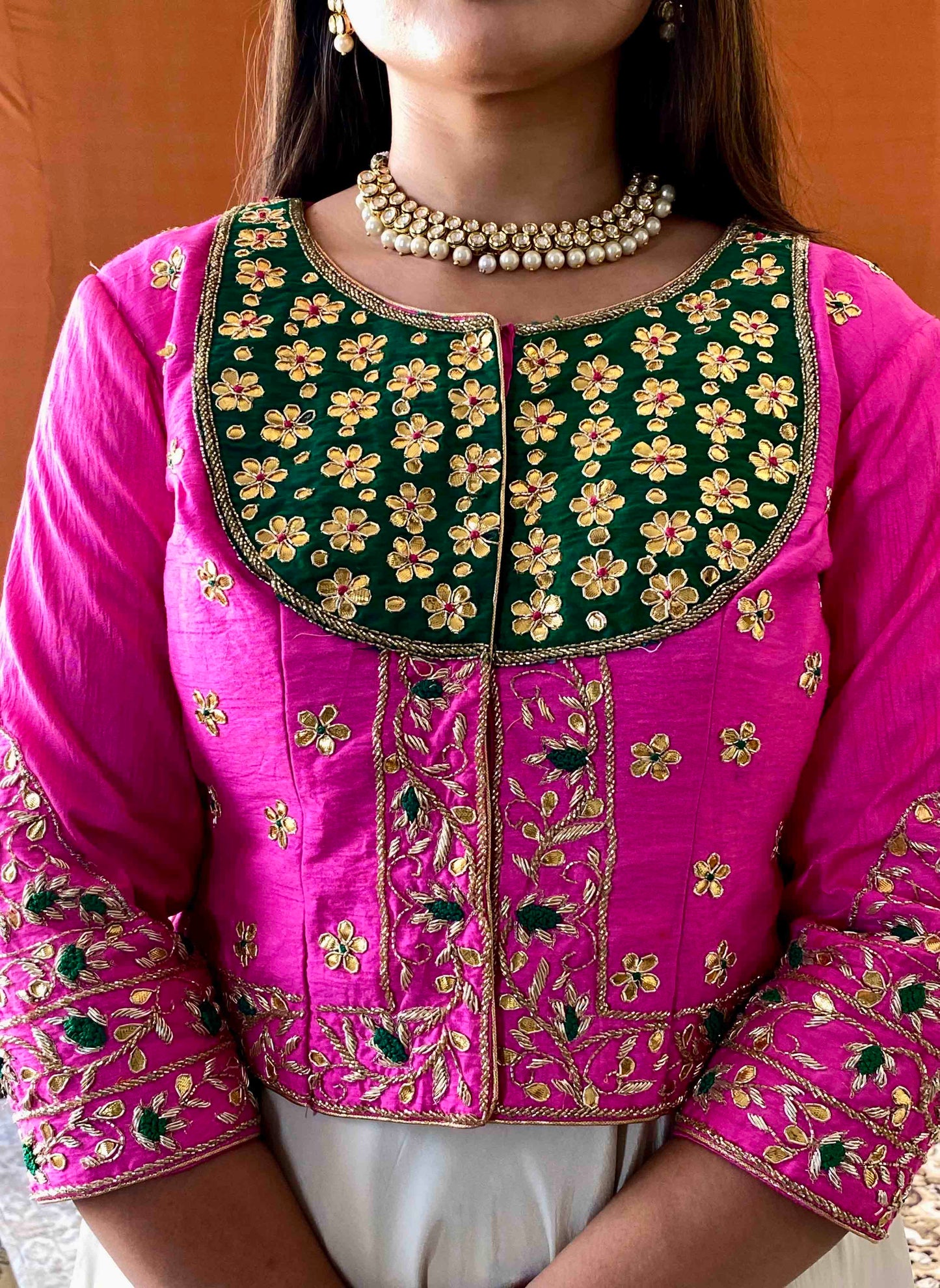 Ziva - Pink Raw Silk Gota Handwork Blouse
