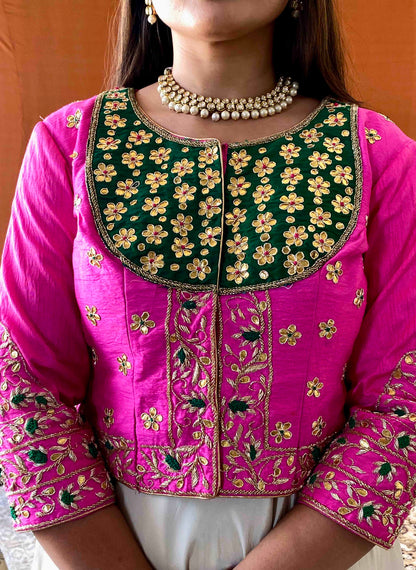 Ziva - Pink Raw Silk Gota Handwork Blouse