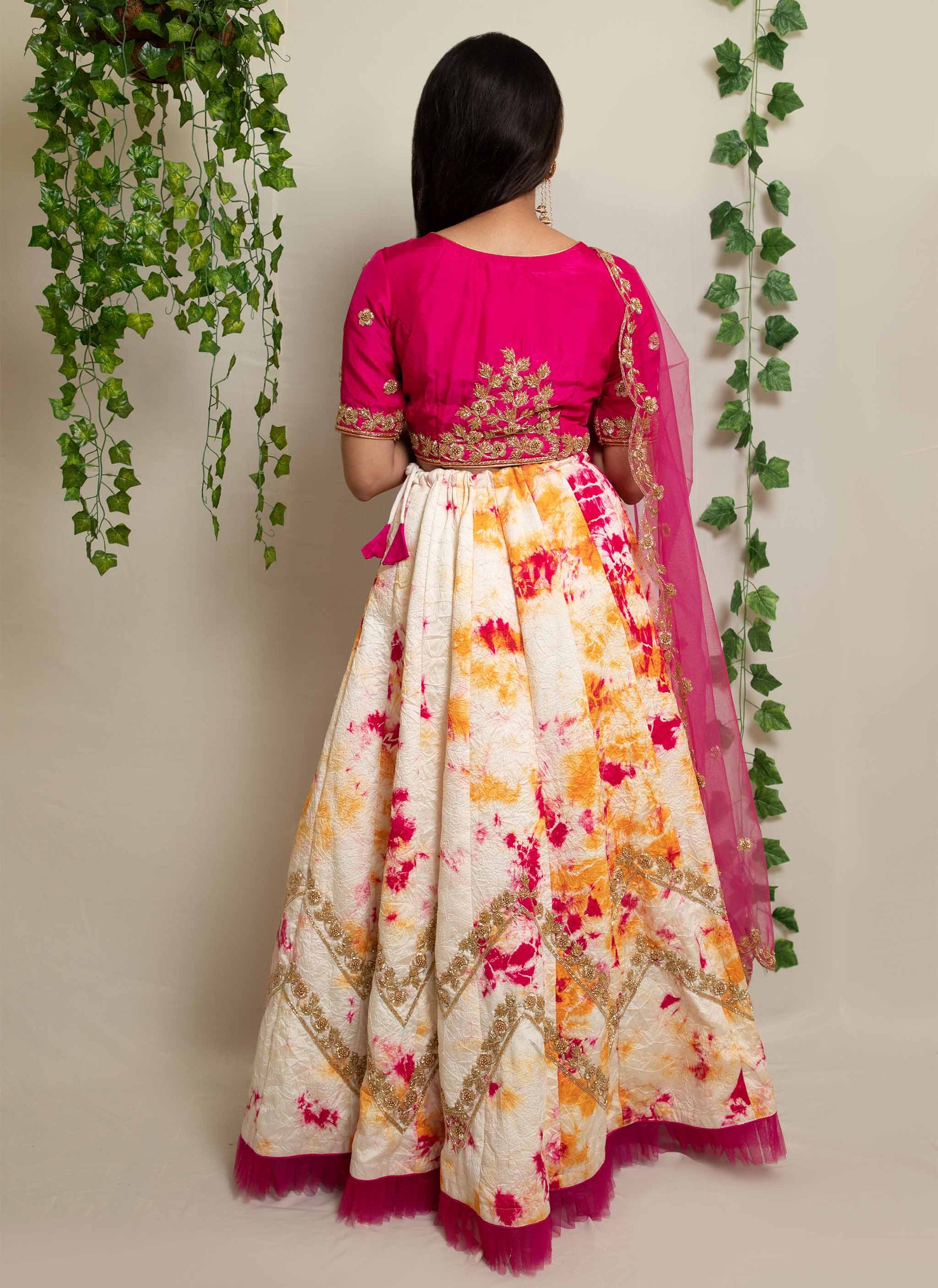 Pink Shibori Zardosi Handwork Lehenga