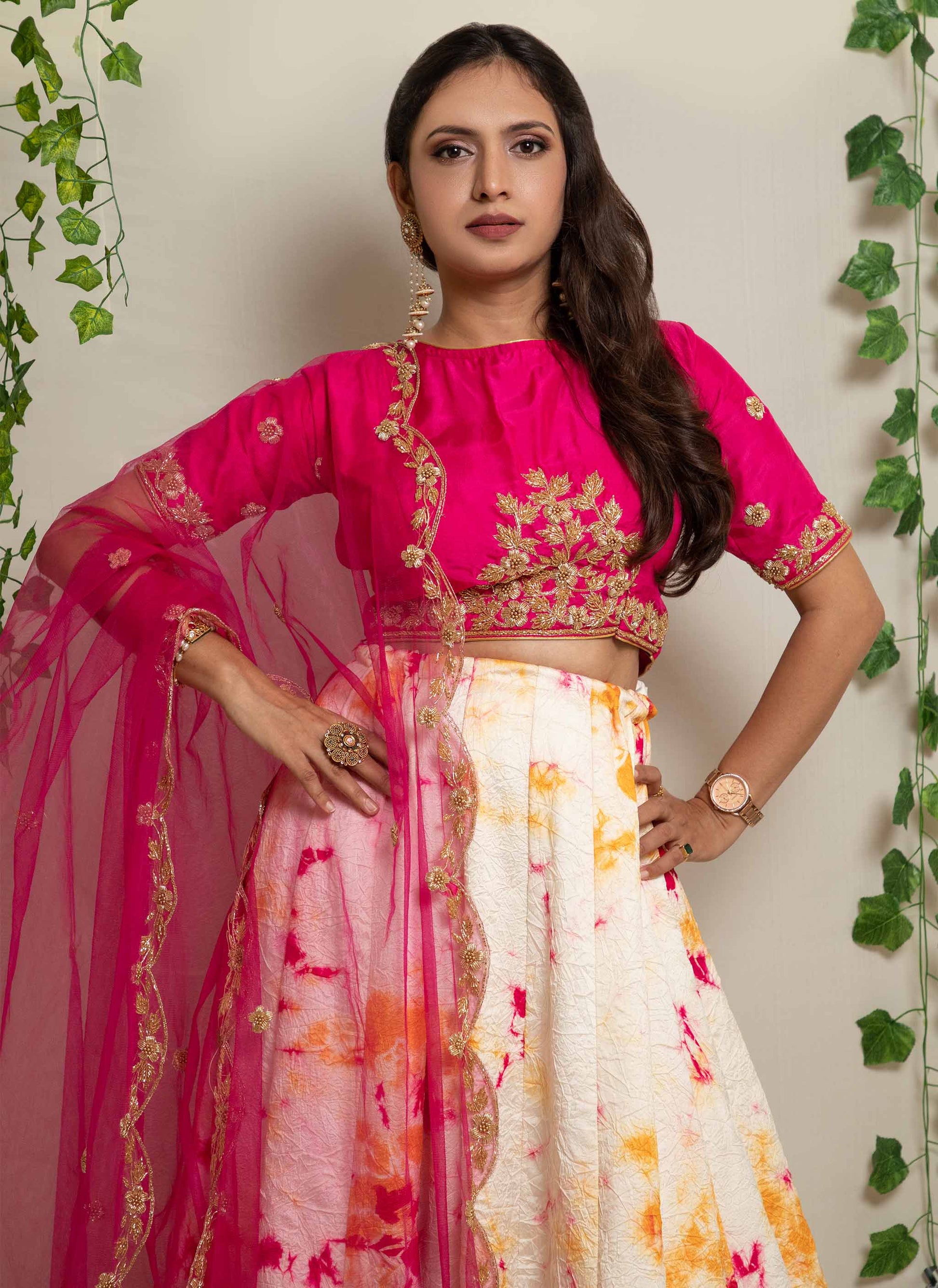 Pink Shibori Zardosi Handwork Lehenga