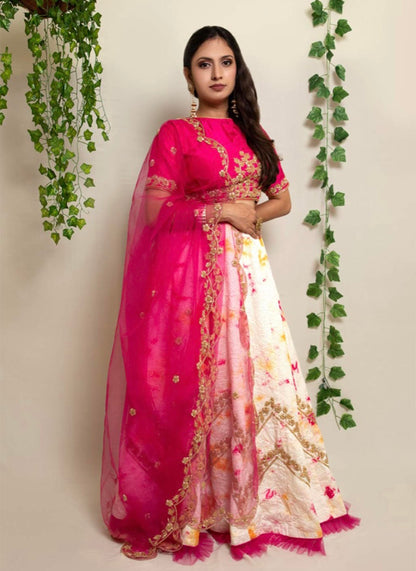 Pink Shibori Zardosi Handwork Lehenga