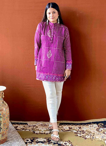 Saumya - Purple Mulmul Casual Wear Short Kurti for Women