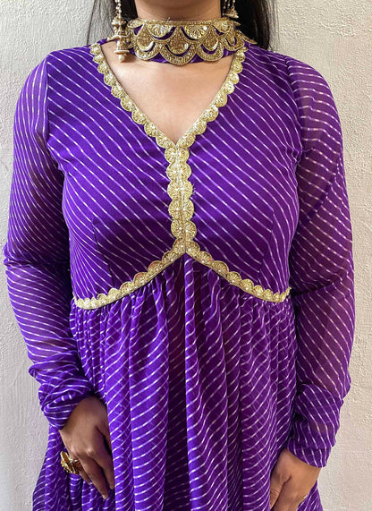 Purple Leheriya Kurta Set