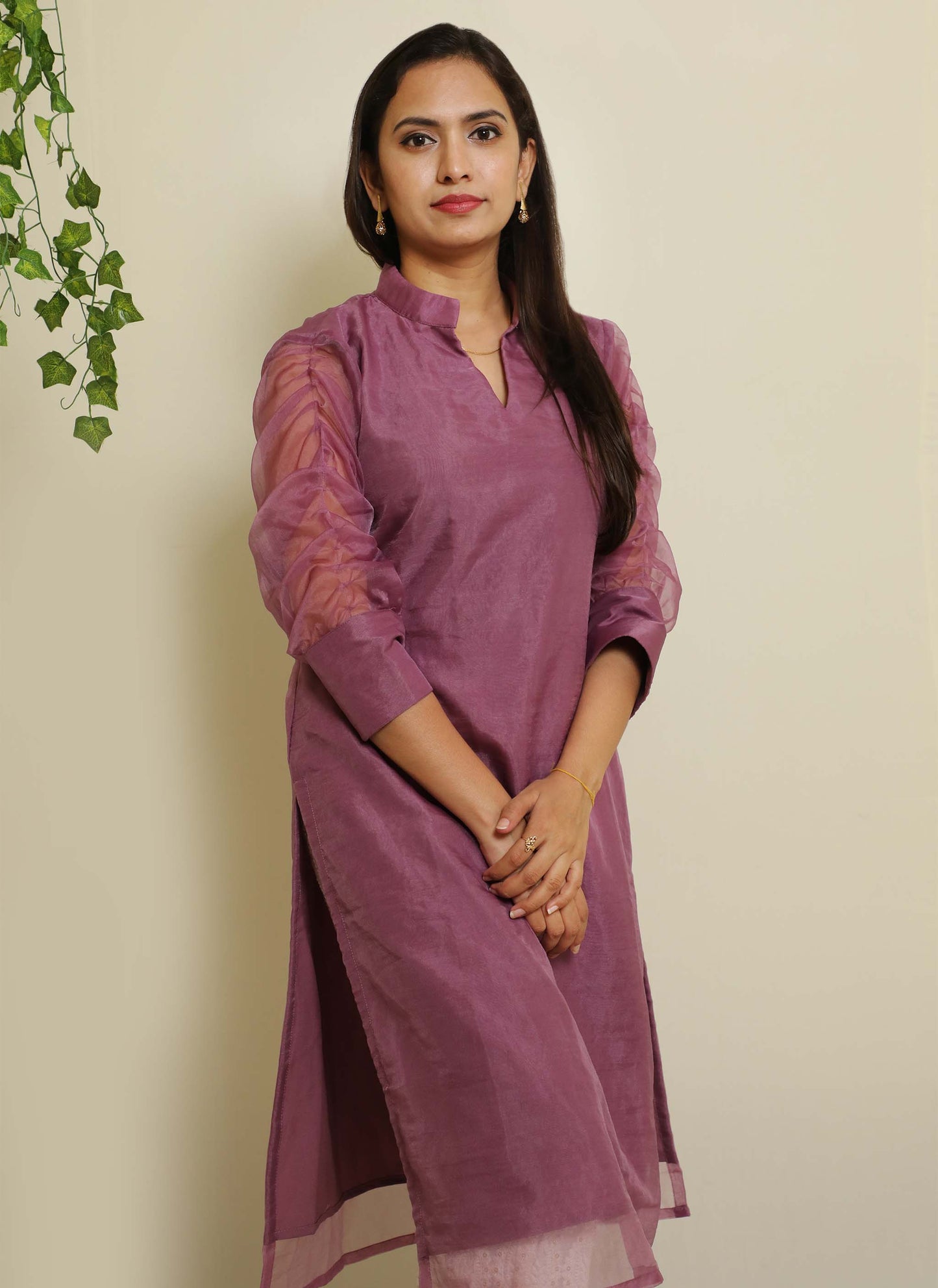 Purple Organza Plain Kurti