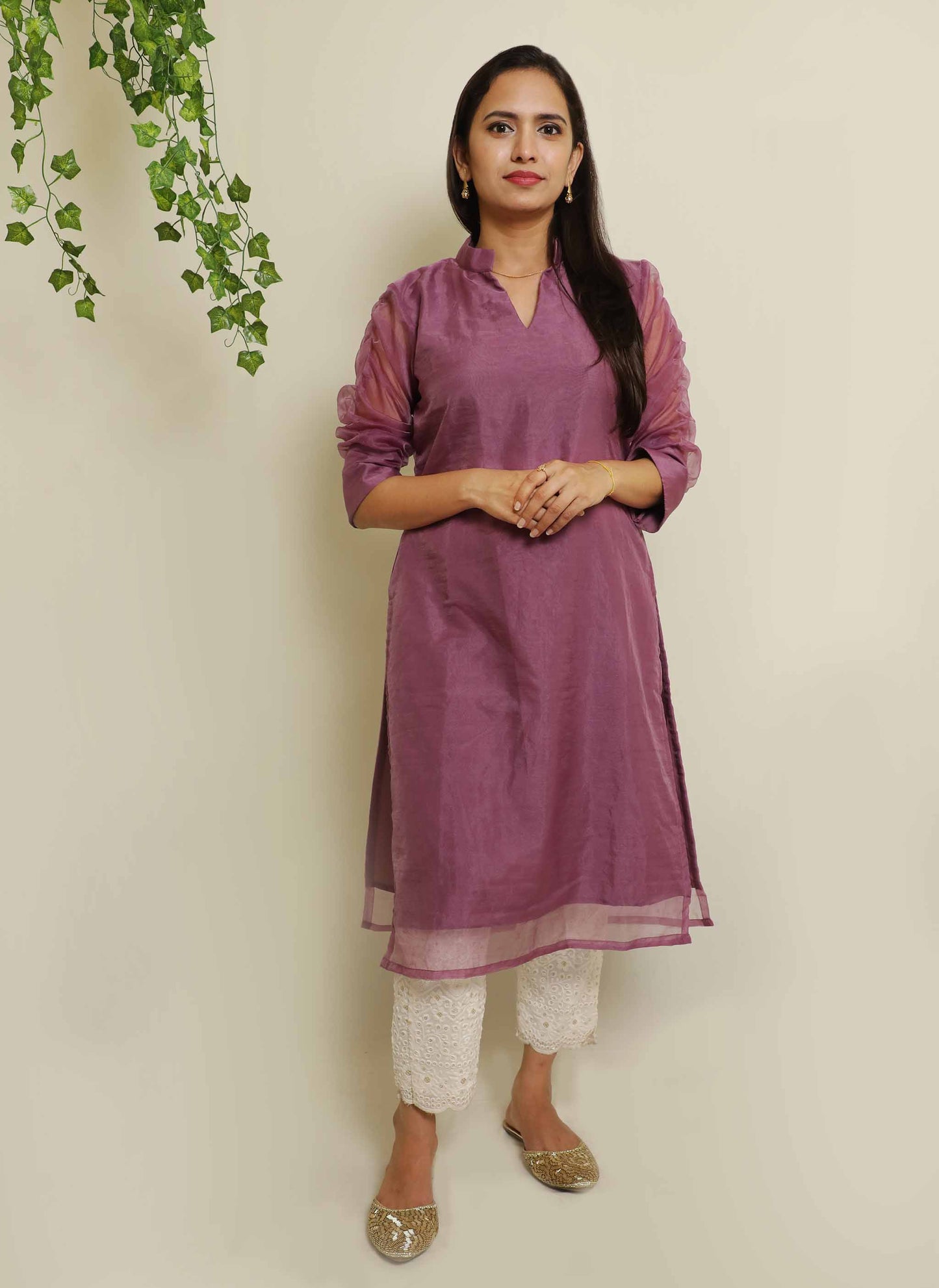 Purple Organza Plain Kurti