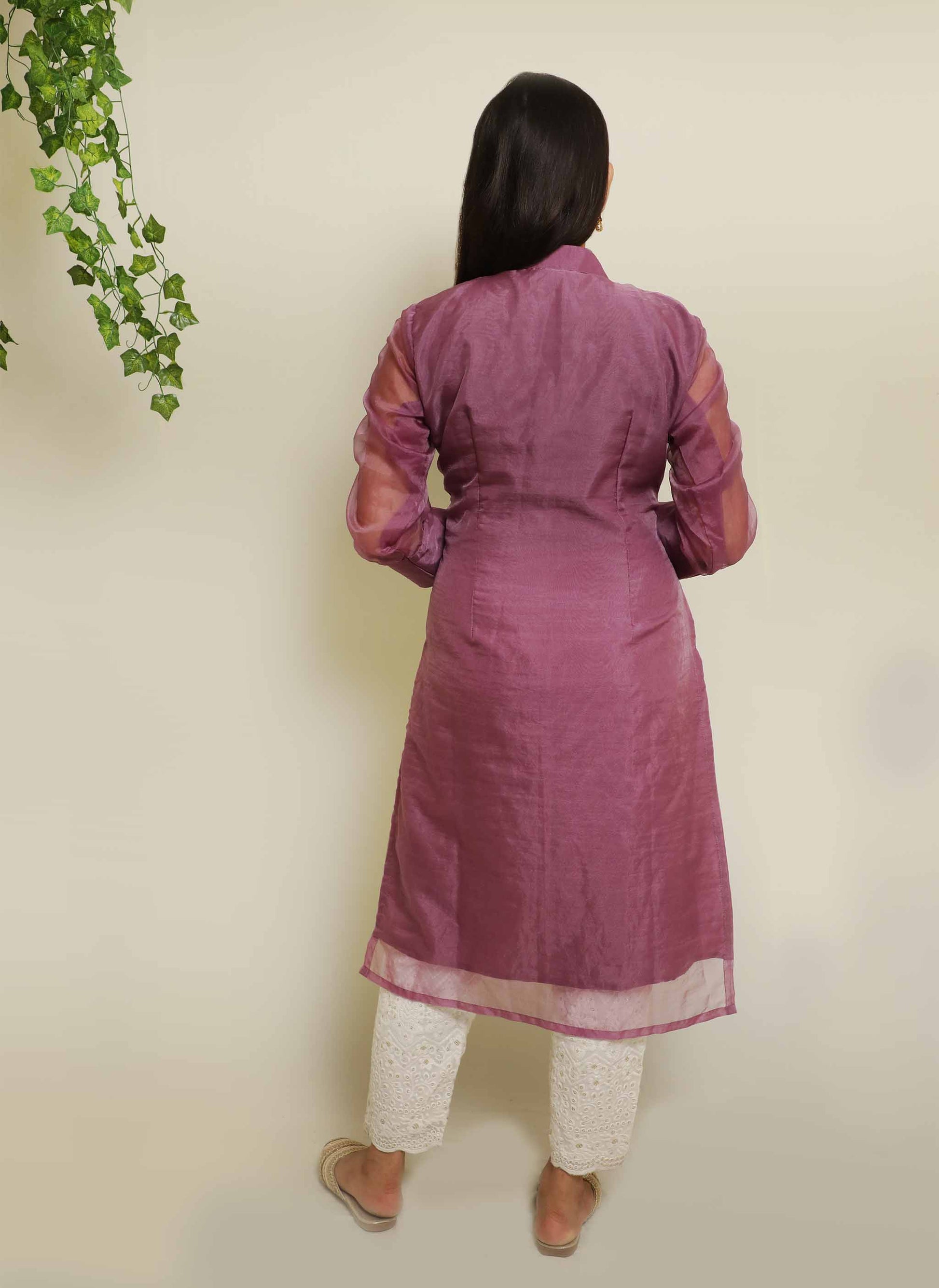 Purple Organza Plain Kurti