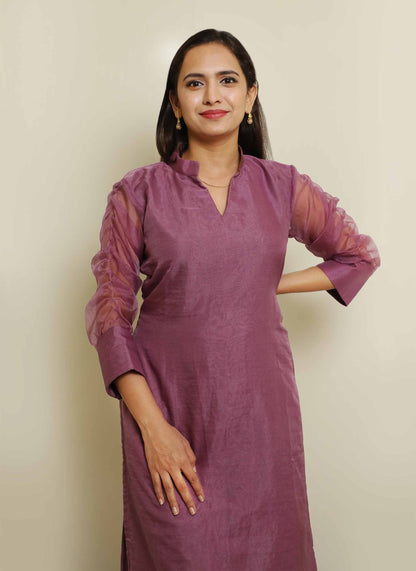 Purple Organza Plain Kurti