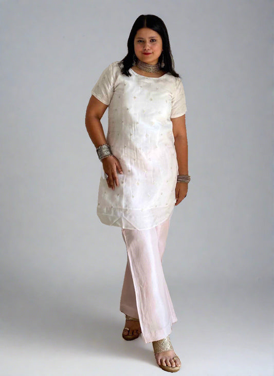 A woman wearing White Organza Kurti