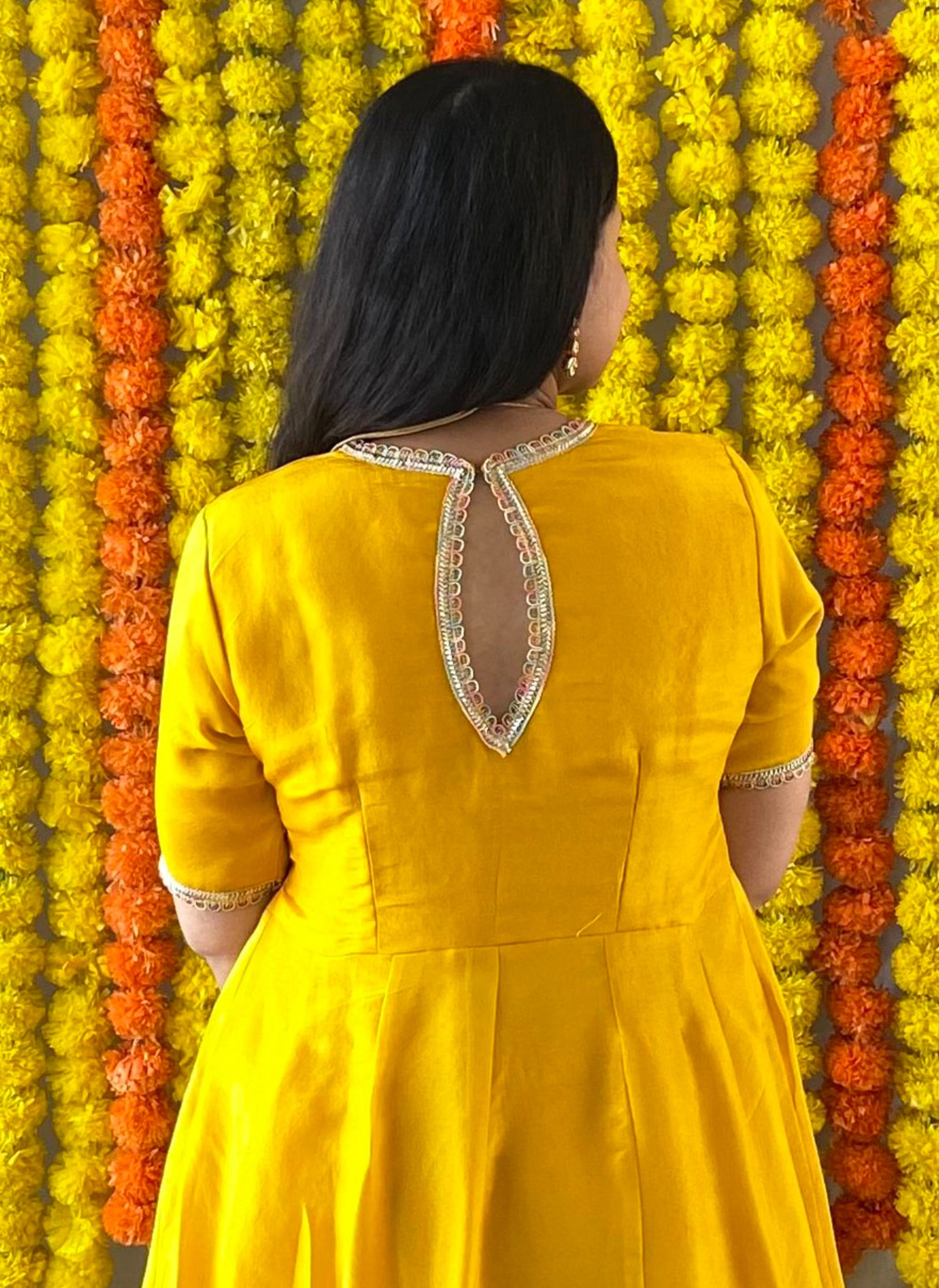 Yellow Banarasi Tissue Anarkali Set