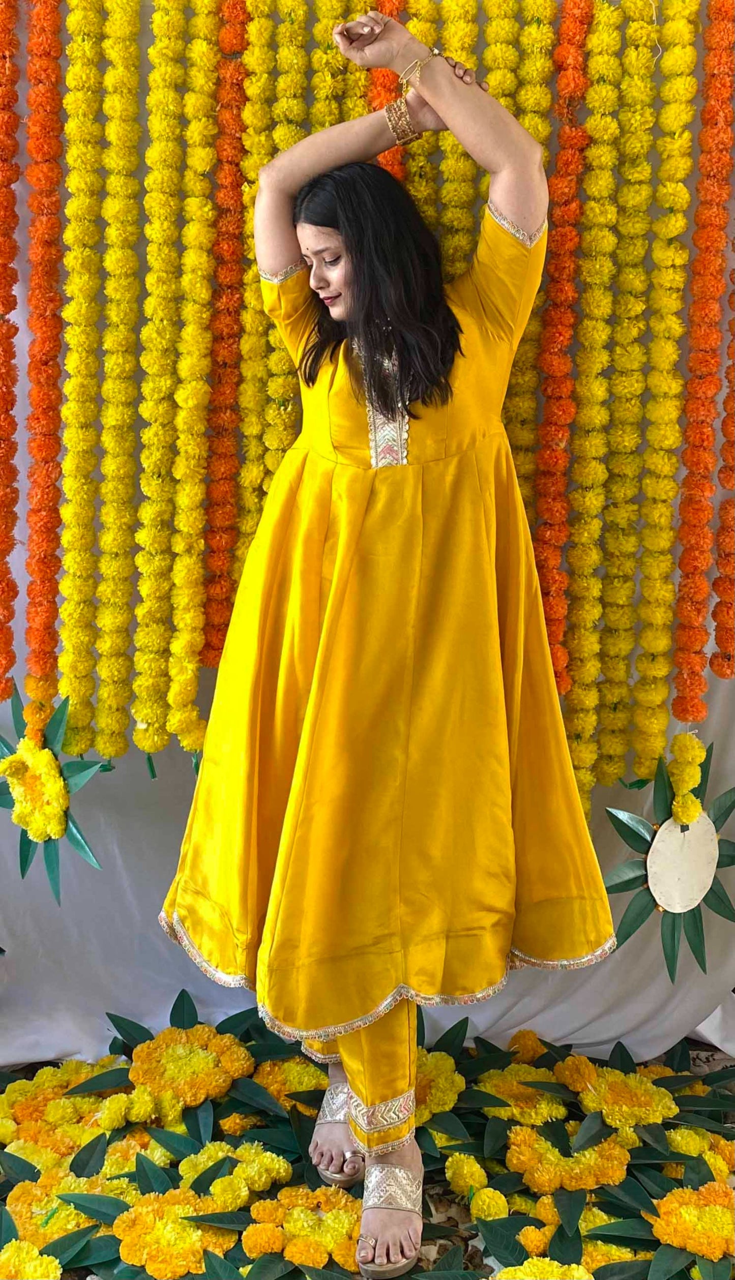 Yellow Banarasi Tissue Anarkali Set