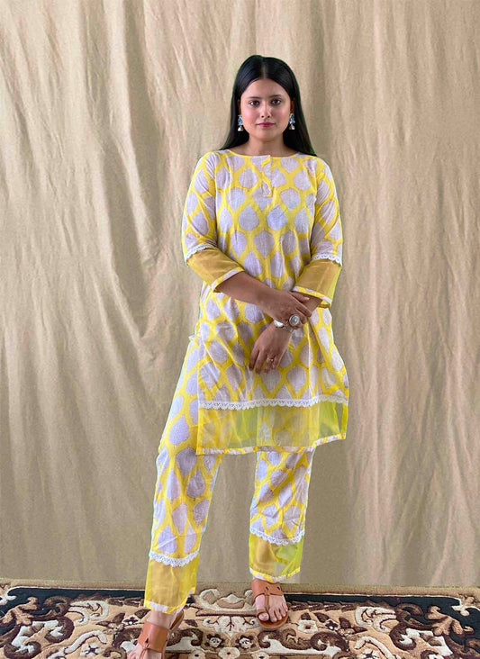 Yellow Handblock Cotton Coord Set