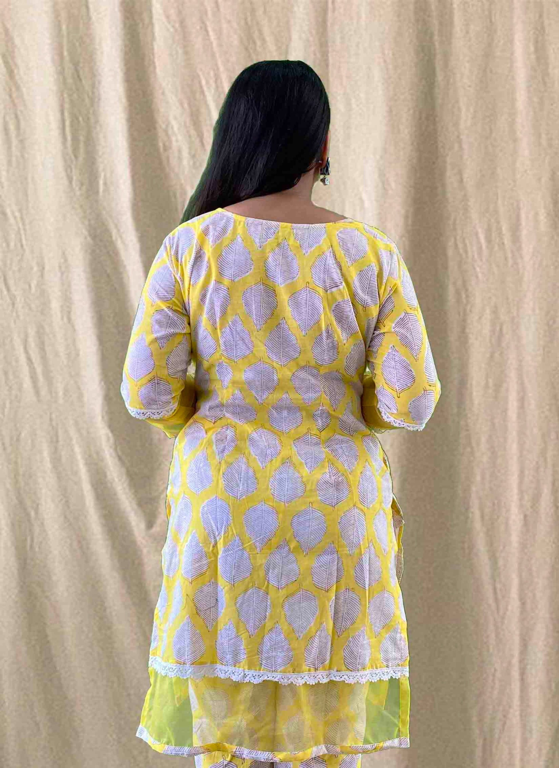 Yellow Handblock Cotton Kurti