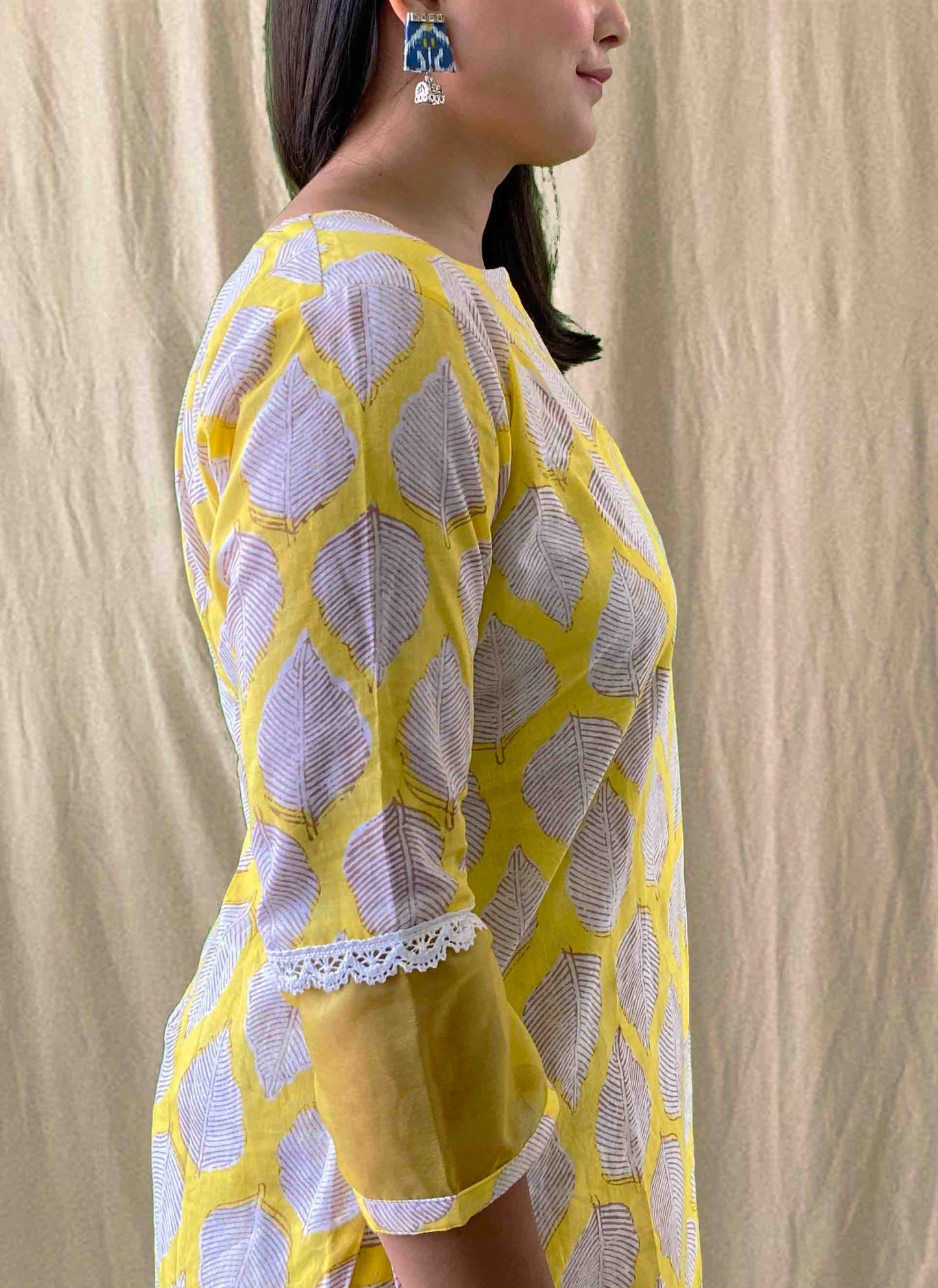 Yellow Handblock Cotton Kurti