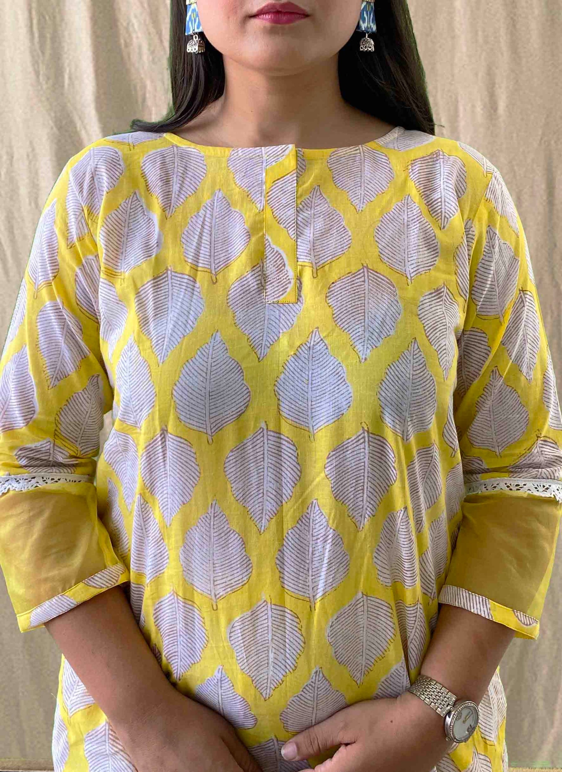 Yellow Handblock Cotton Kurti