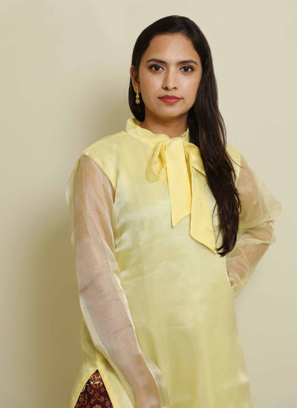 Yellow Organza Plain Kurti