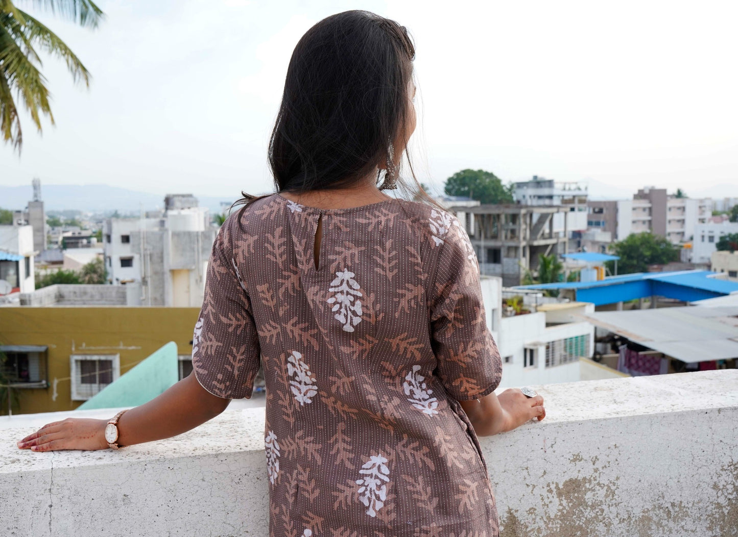 Brown Kantha Cotton Short Kurti