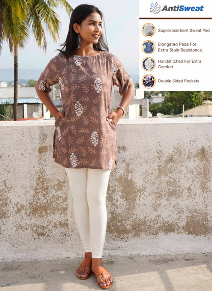 Brown Kantha Cotton Short Kurti