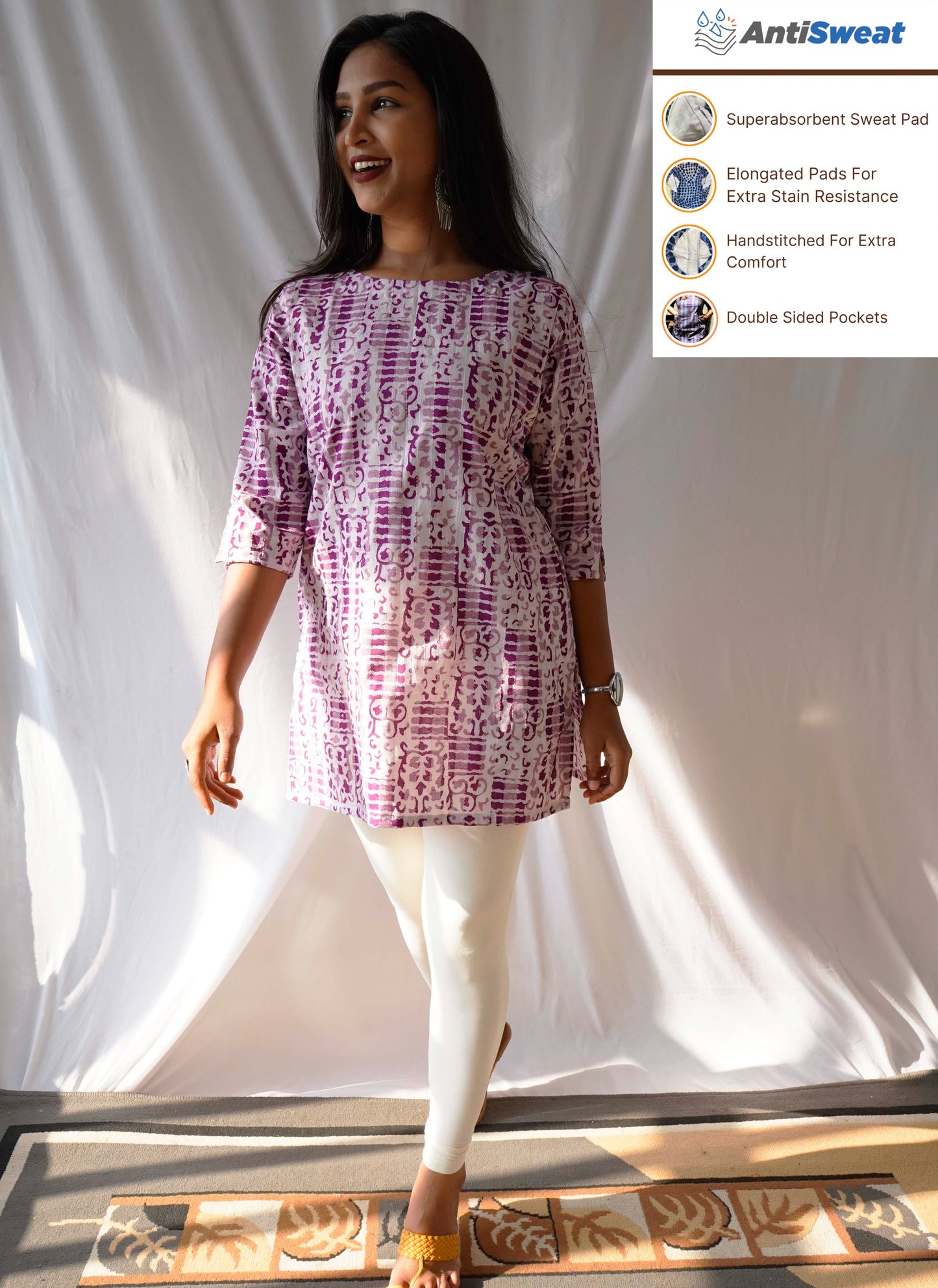 Purple Kantha Cotton Short Kurti