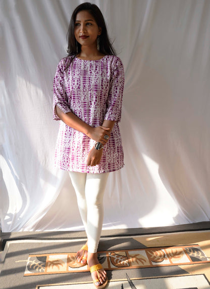 Purple Kantha Cotton Short Kurti