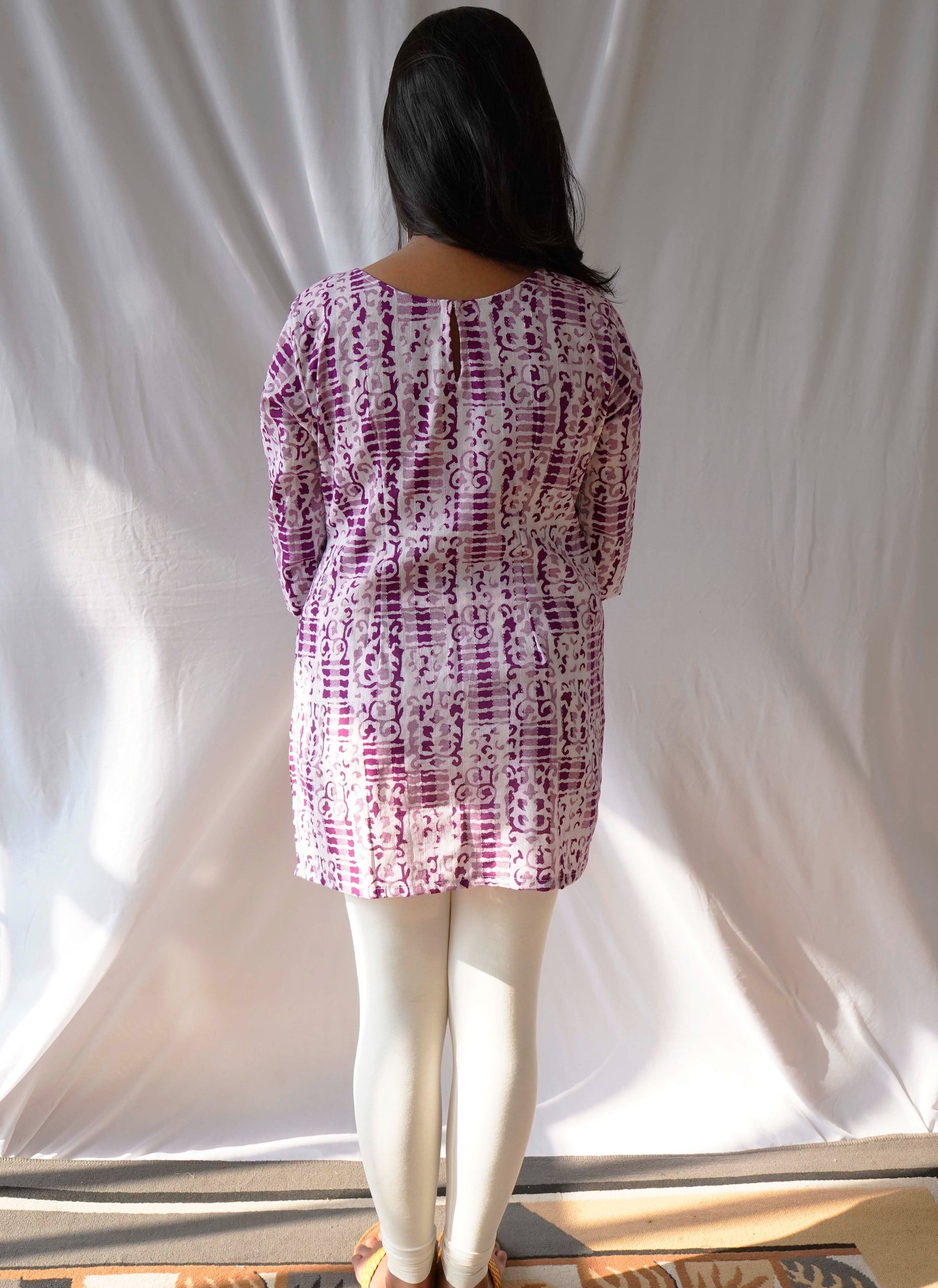 Purple Kantha Cotton Short Kurti