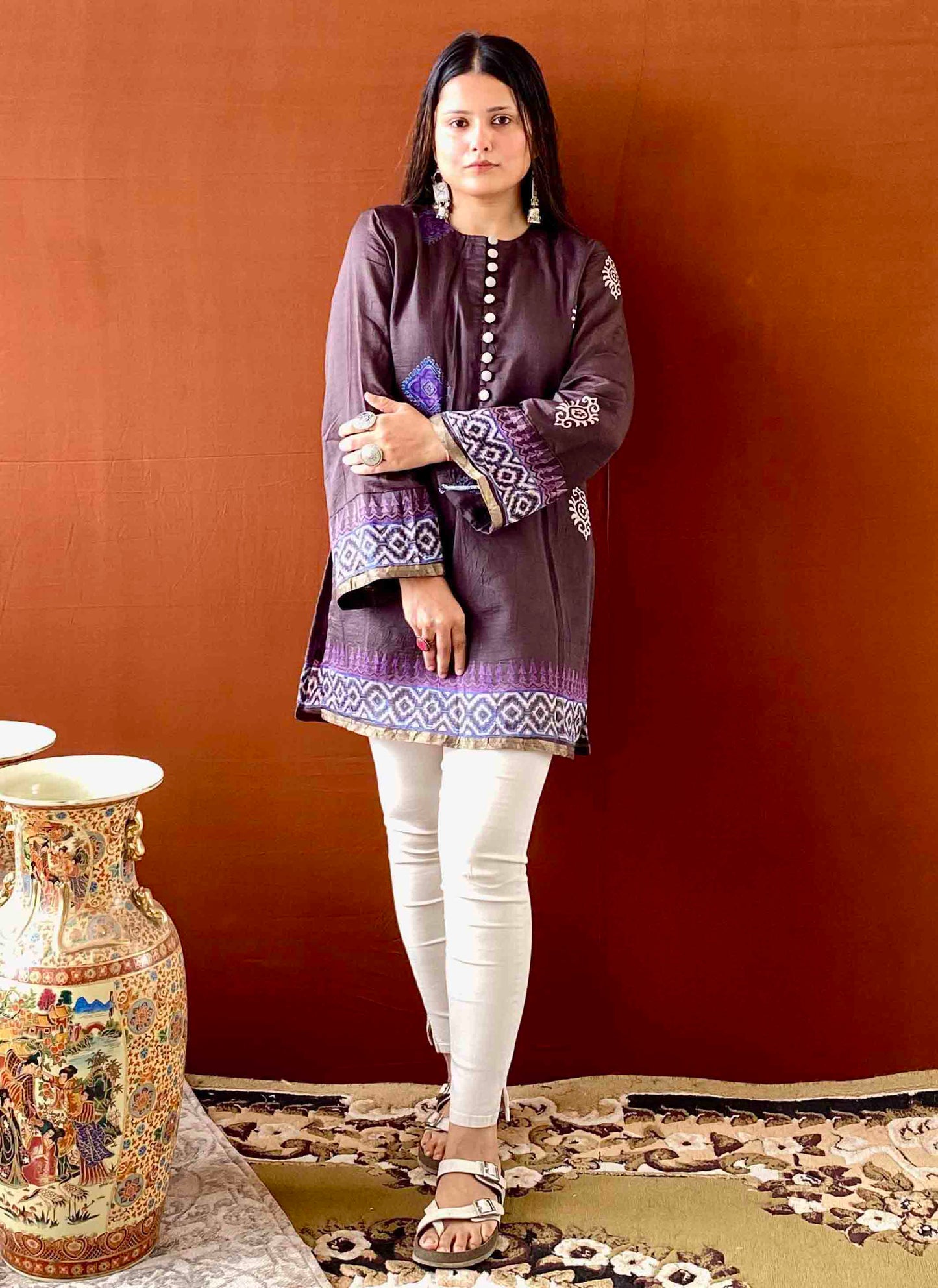 Saumya - Brown Mulmul Cotton Short Kurti for Women