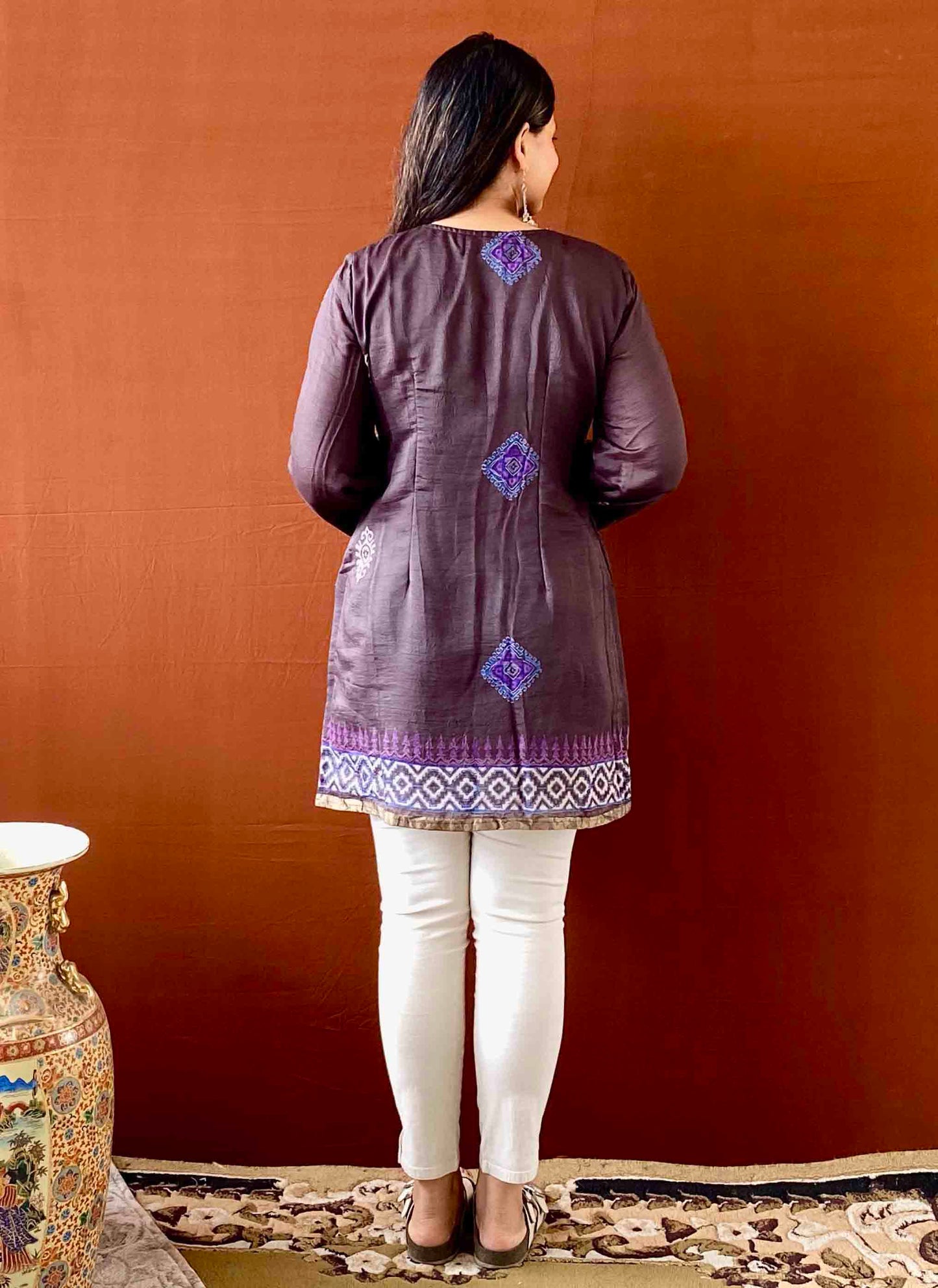 Saumya - Brown Mulmul Cotton Short Kurti for Women