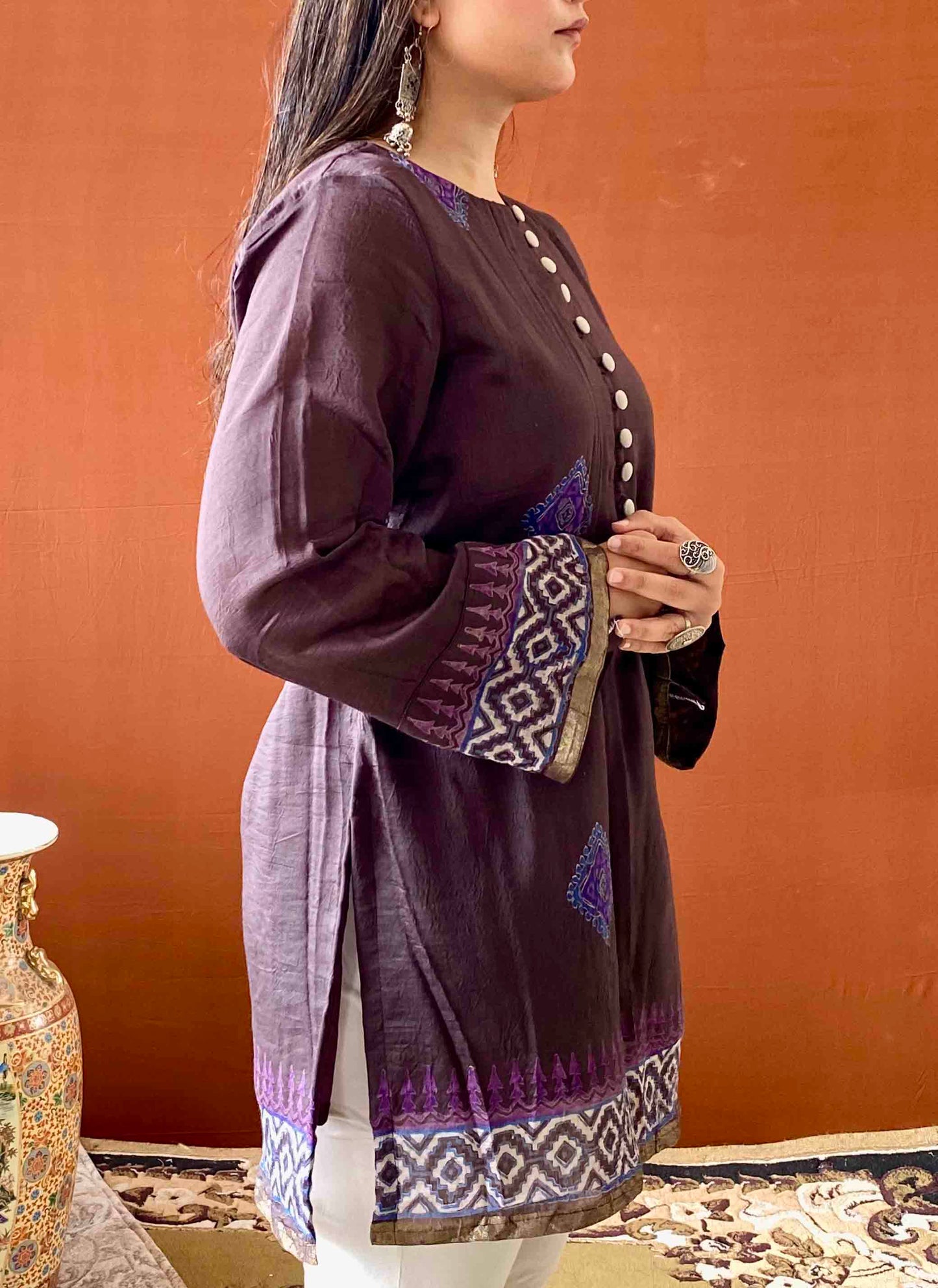 Saumya - Brown Mulmul Cotton Short Kurti for Women