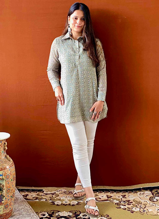 Saumya - Green Printed Cotton Kurta for Women
