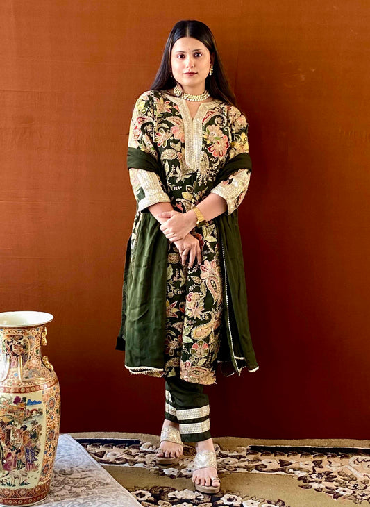 Ziva - Green Floral Kurti Set with Dupatta