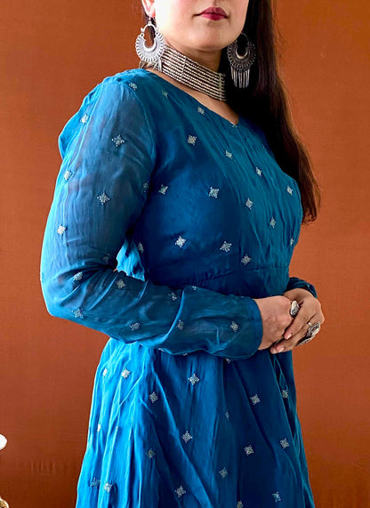 Riwaayat ~ Blue Anarkali Suit Set for Women – Traditional Festive Outfit