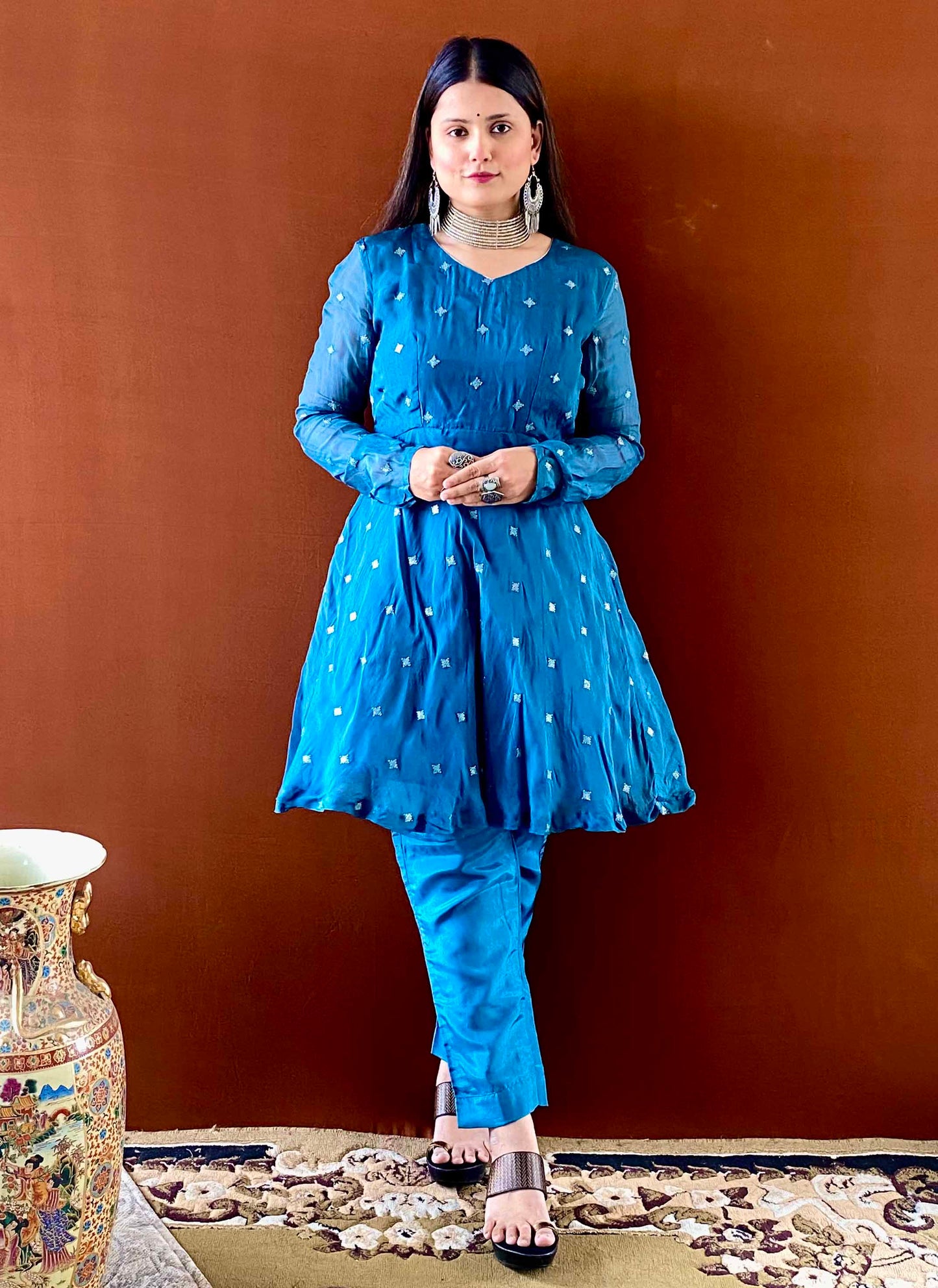 Riwaayat ~ Blue Anarkali Suit Set for Women – Traditional Festive Outfit