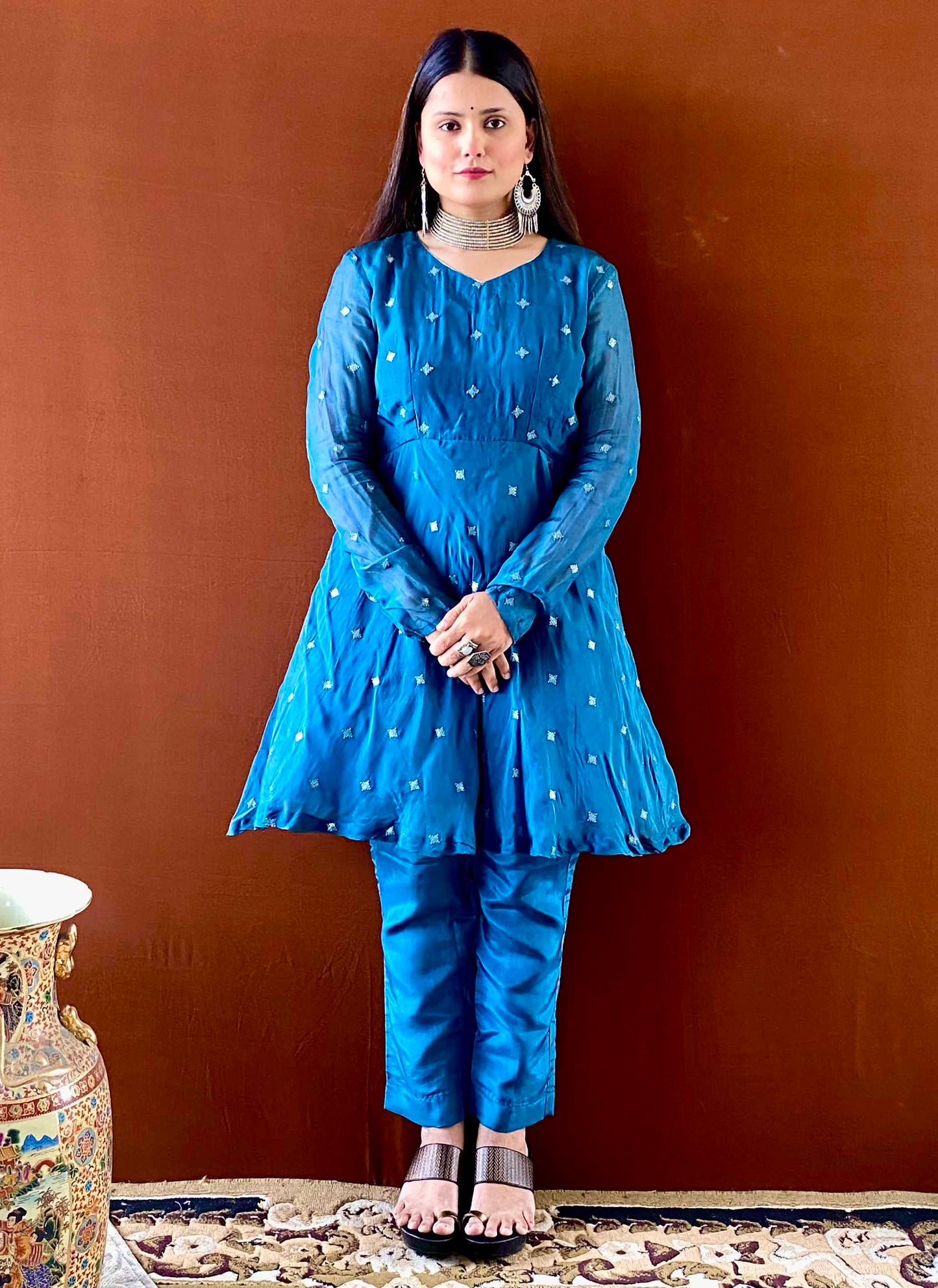 Riwaayat ~ Blue Anarkali Suit Set for Women – Traditional Festive Outfit