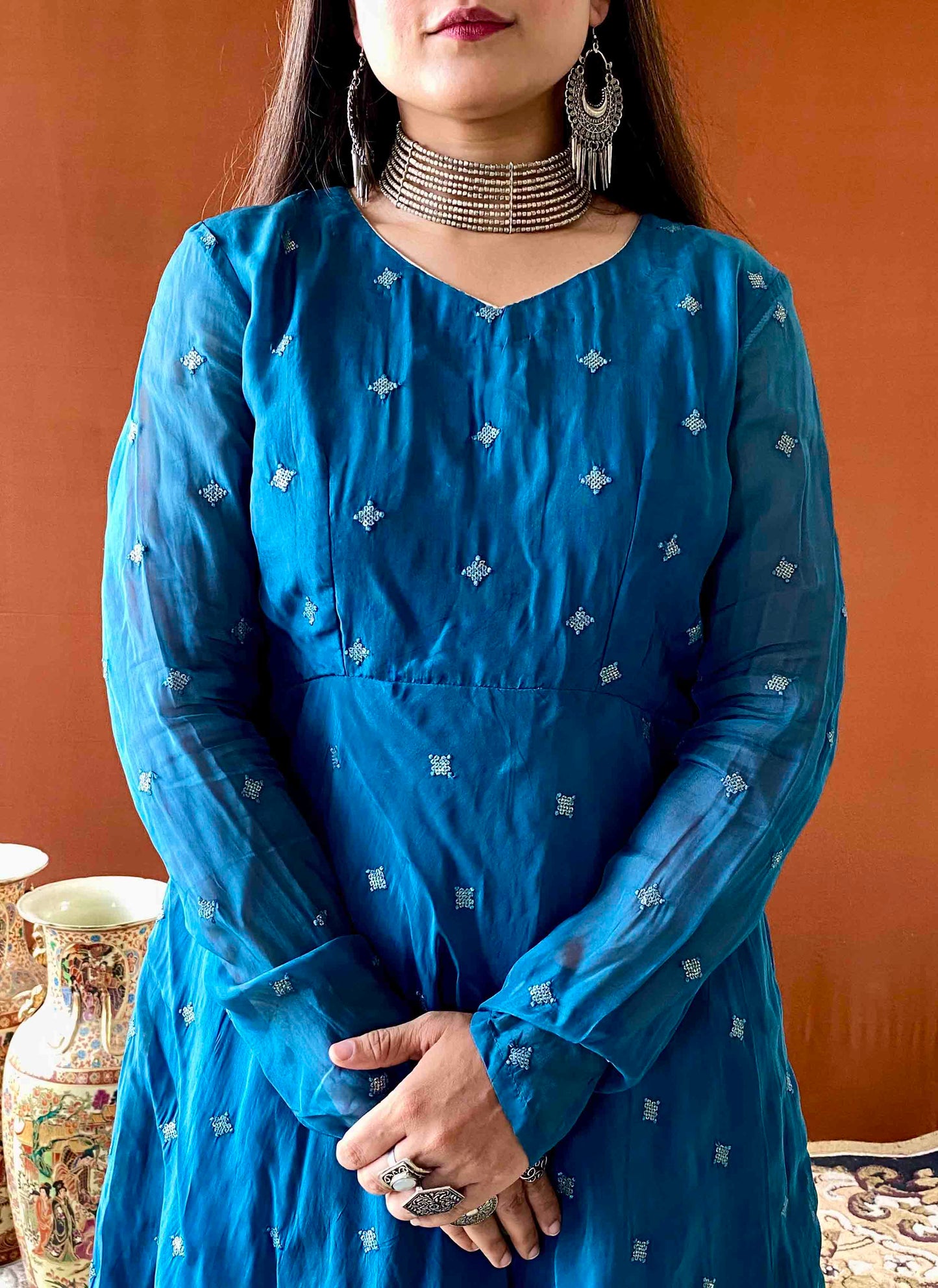 Riwaayat ~ Blue Anarkali Suit Set for Women – Traditional Festive Outfit