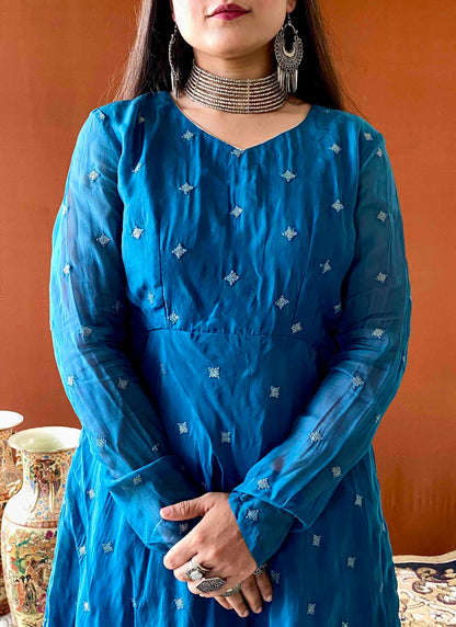 Riwaayat ~ Blue Anarkali Suit Set for Women – Traditional Festive Outfit