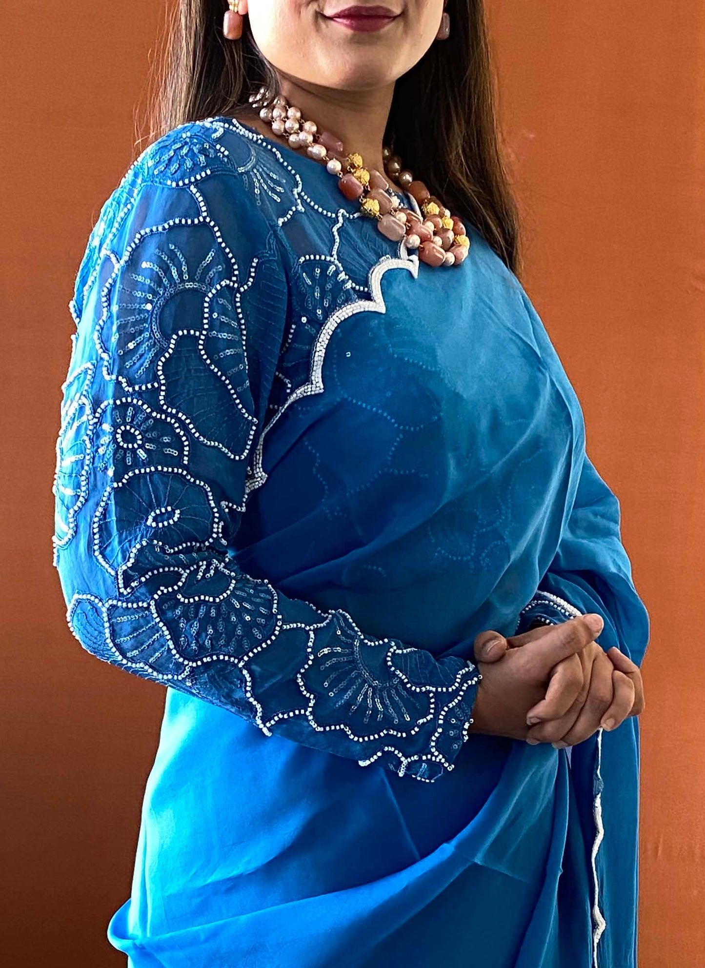 Noor - Blue Handwork Scallop Saree with Blouse