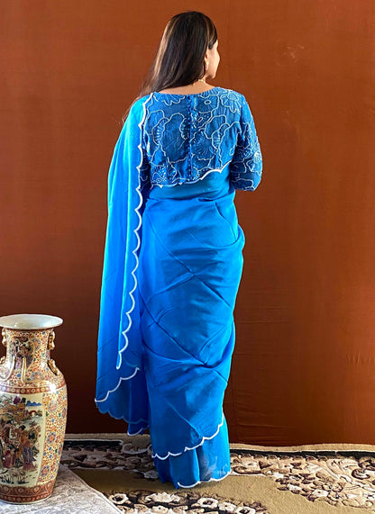 Noor - Blue Handwork Scallop Saree with Blouse