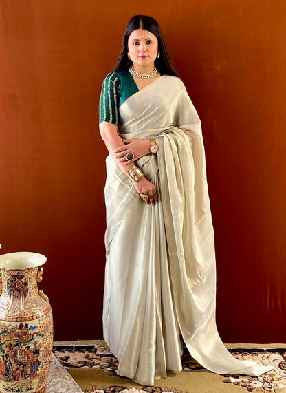 Ruh - Gold Zari Tissue Silk Saree with Unstitched Blouse Piece