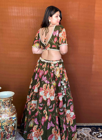 Noor - Green Georgette Floral Lehenga Set