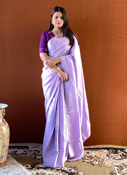 Noor - Lilac Habutai Plain Saree with Designer Blouse