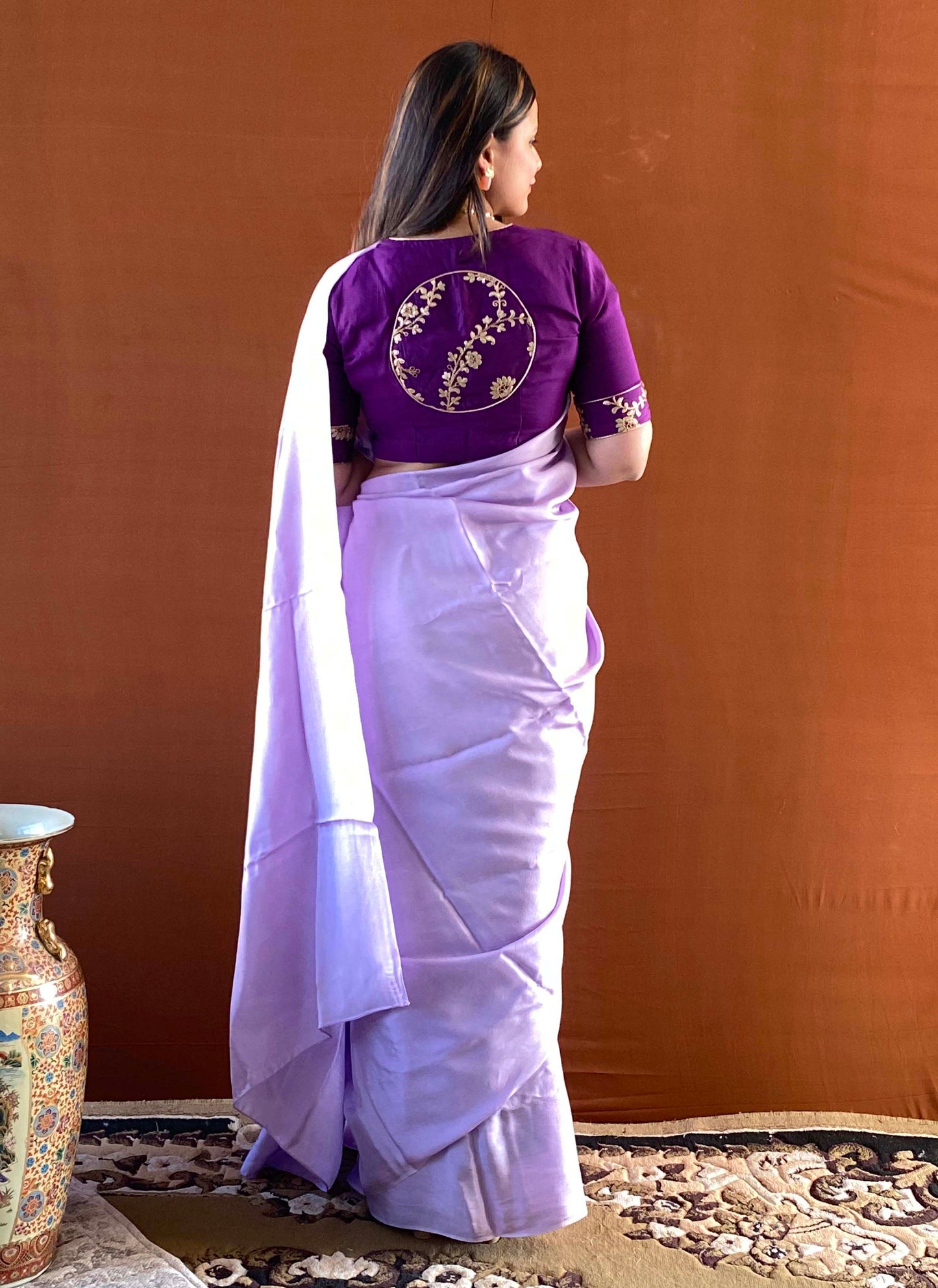 Noor - Lilac Habutai Plain Saree with Designer Blouse