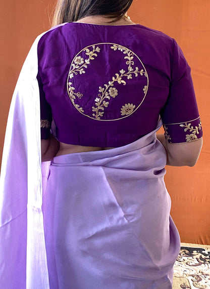 Noor - Lilac Habutai Plain Saree with Designer Blouse