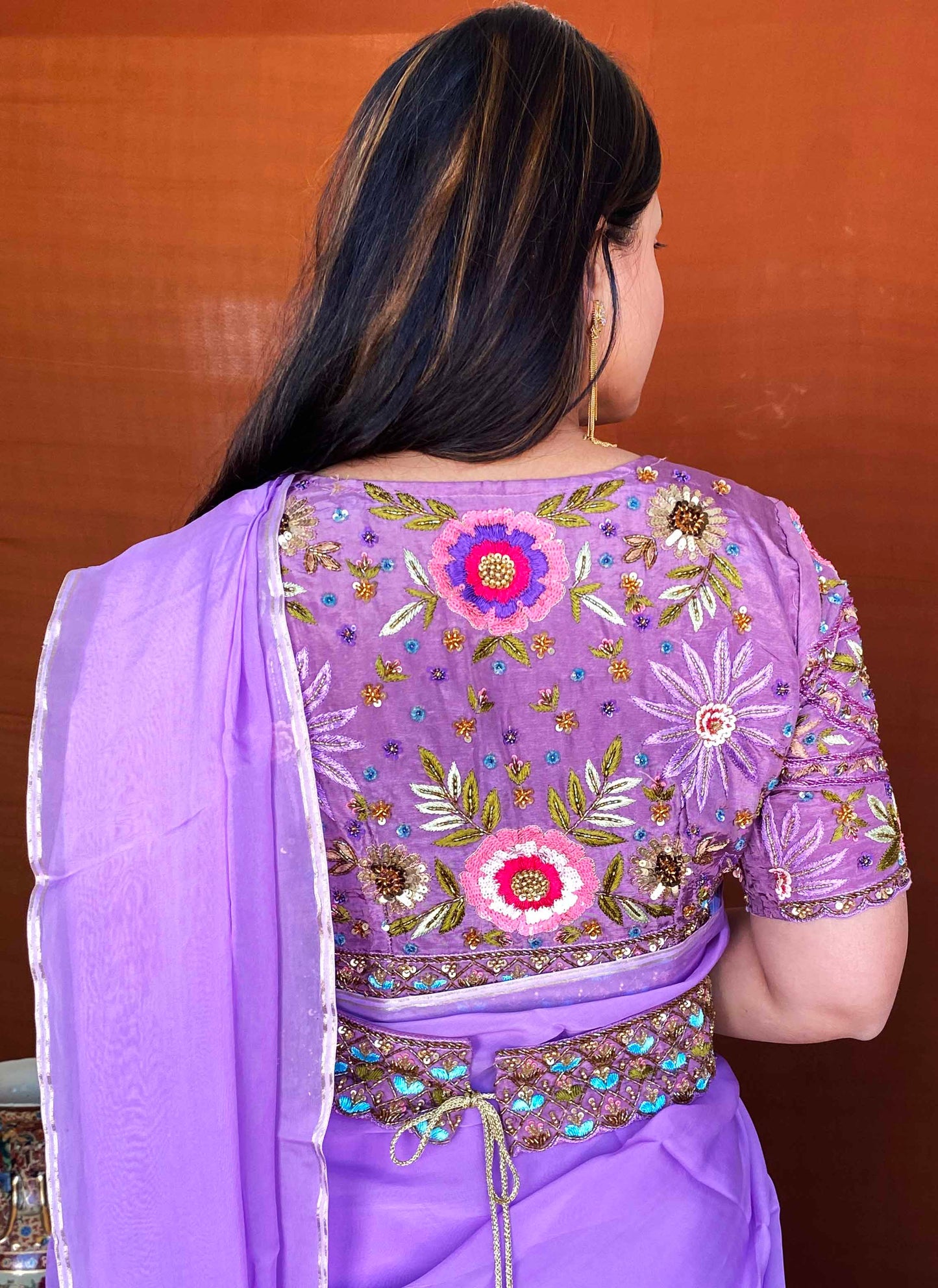 Noor - Lilac Plain Saree with Designer Blouse