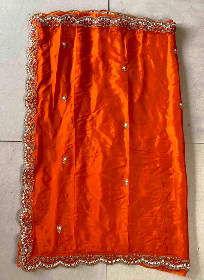 Riwaayat ~ Orange Habutai Silk Saree with Hand Embroidery & Matching Blouse – Festive Wear