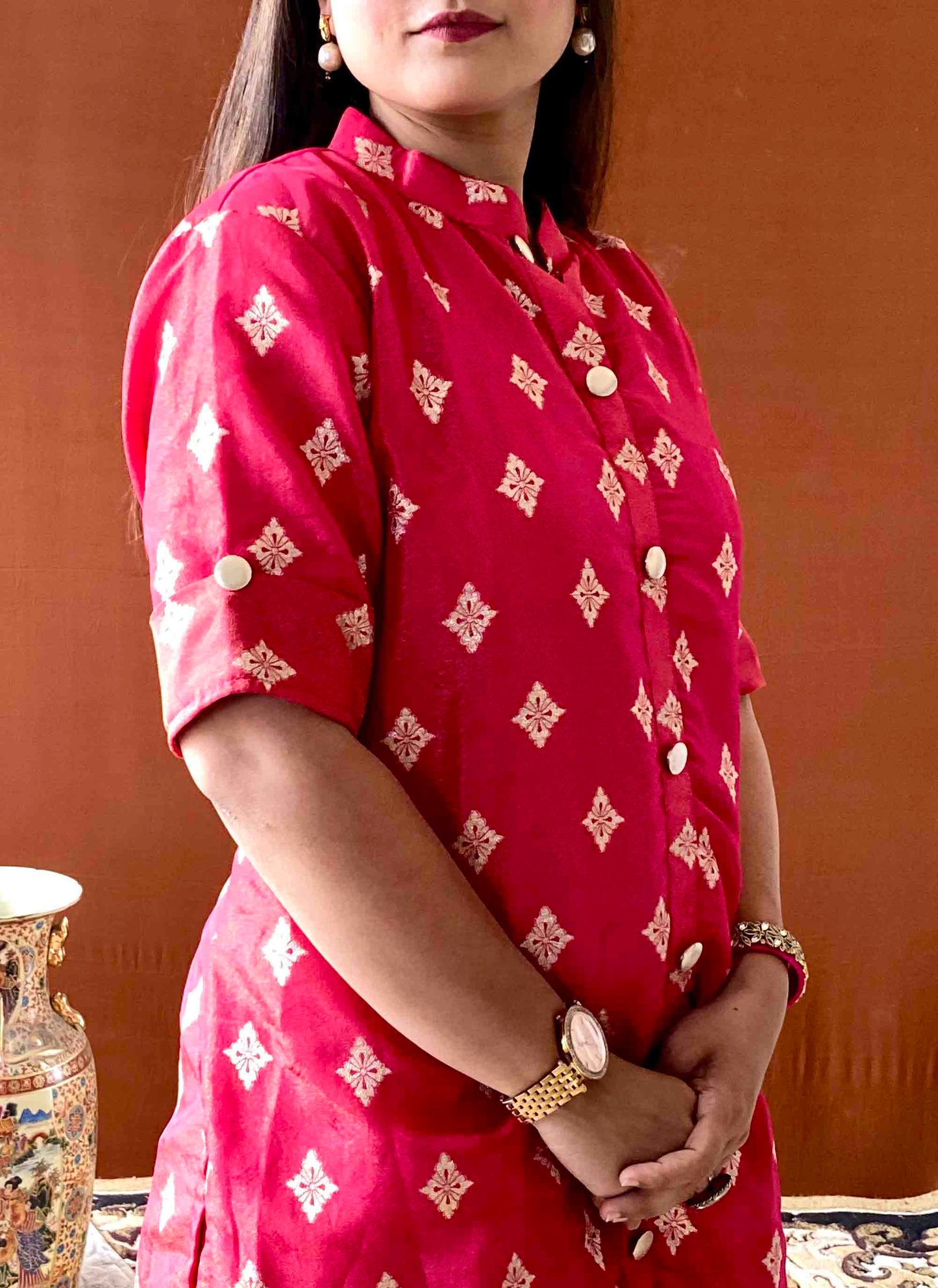 Riwaayat ~ Pink Banarasi Kurta & Palazzo Set – Festive Ethnic Co-ord for Women