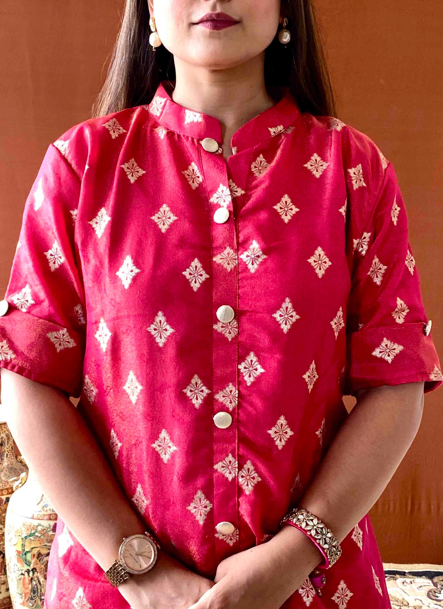 Riwaayat ~ Pink Banarasi Kurta & Palazzo Set – Festive Ethnic Co-ord for Women