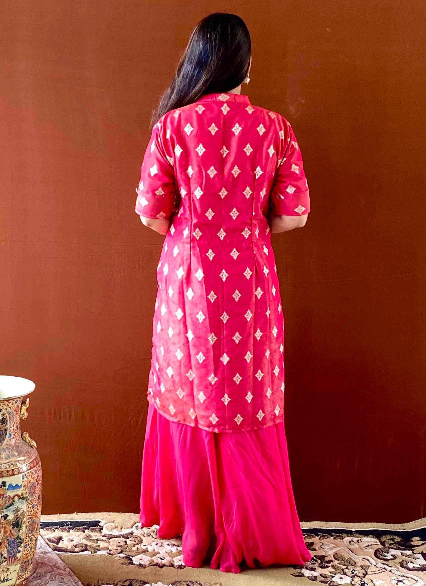 Riwaayat ~ Pink Banarasi Kurta & Palazzo Set – Festive Ethnic Co-ord for Women