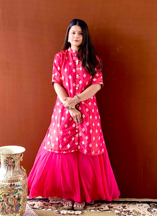Riwaayat ~ Pink Banarasi Kurta & Palazzo Set – Festive Ethnic Co-ord for Women