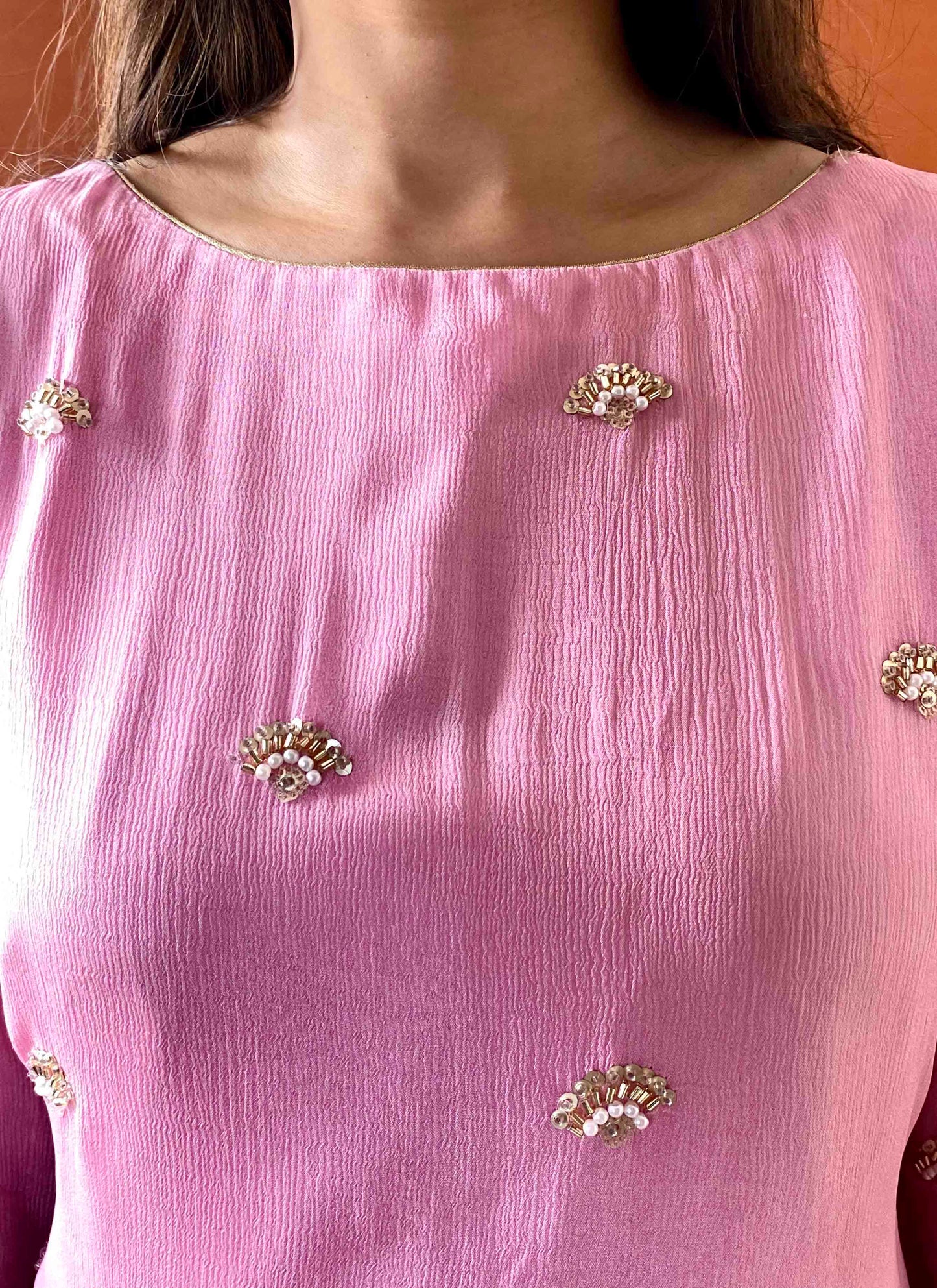 Riwaayat ~ Pink Chinon Crepe Kurta Set with Dupatta – Lightweight Festive Ensemble