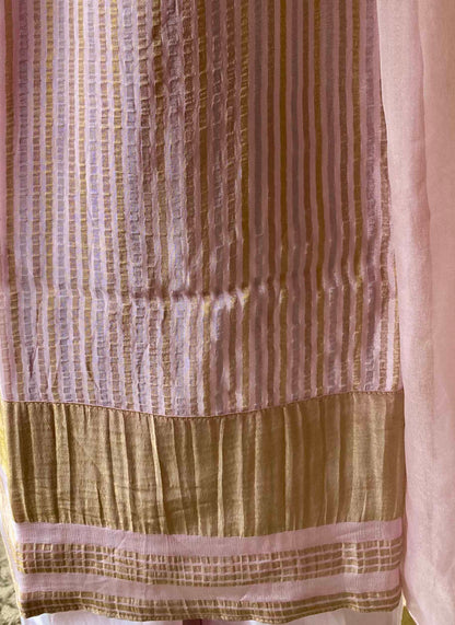 Ruh - Pink Striped Tissue Boat Neck Woven Kurta and Pant Set