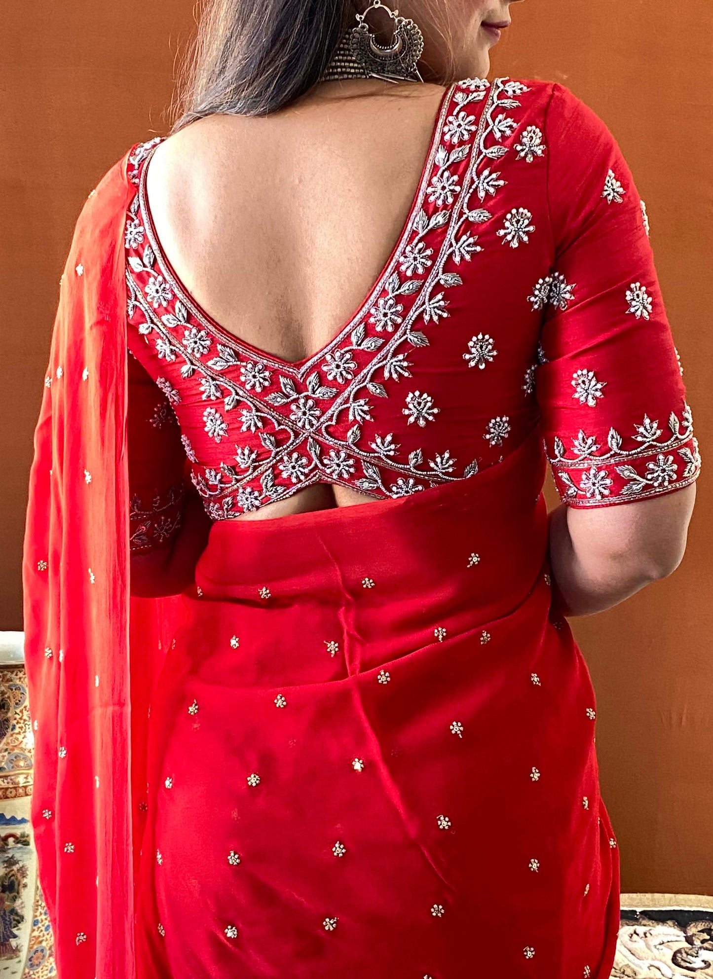 Noor - Red Georgette Buti Saree with Handwork Blouse